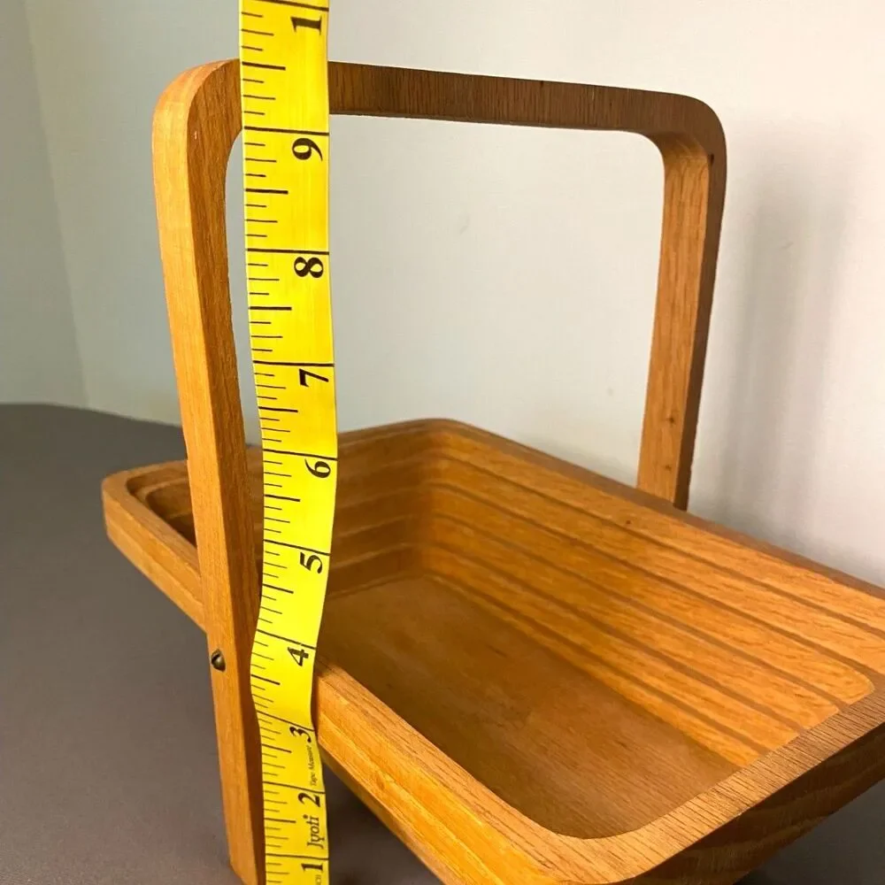 Vintage John Keim Amish Wood Collapsible Basket Rectangular Fruit Bowl Trivet